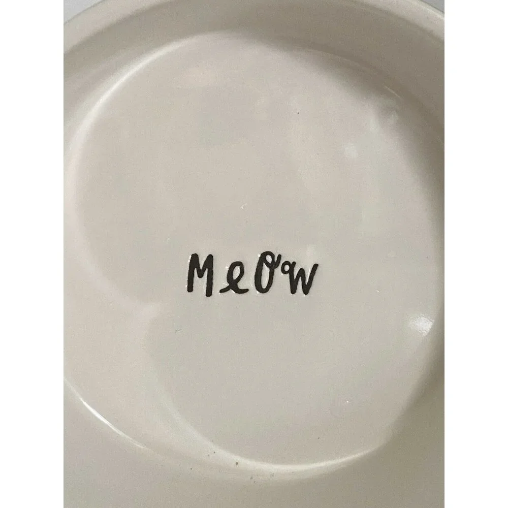 Artisan Rae Dunn Meow White Black Ceramic Cat Bowl Pet Food Dish‎ 5
